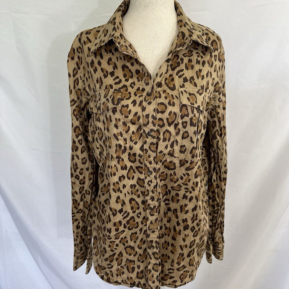Lauren Ralph Lauren Leopard Print Button Down Shirt Size  XL  100% Cotton